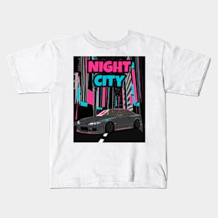 Grey Nissan Silvia S15 Night City Kids T-Shirt